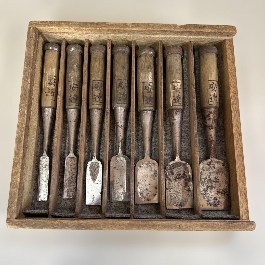 Adachi Engraving Knife Set 7 Pc Vintage Sculpting Tools Authentic Wood Box Adachi Engraving Knife Set 7 Pc Vintage Sculpting Tools Authentic Wood Box
