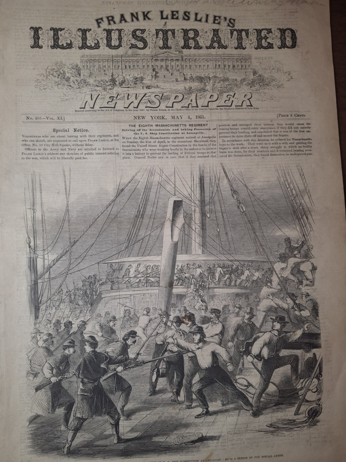 Civil War Newspapers- LESLIE'S - FORT SUMTER, LINCOLN PROCLAMATION, ELLSWORTH Civil War Newspapers- LESLIE'S - FORT SUMTER, LINCOLN PROCLAMATION, ELLSWORTH
