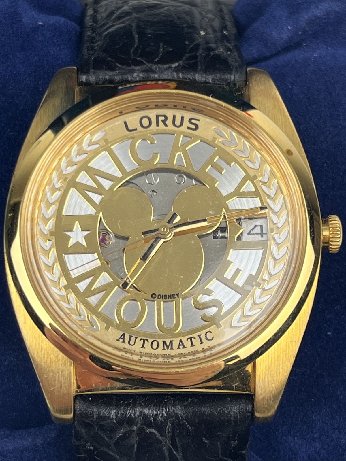NEW OLD STOCK Disney Lorus Men\'s Mickey Mouse Automatic Skeleton Date Watch HTF