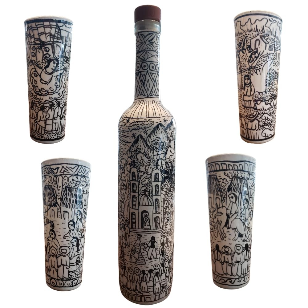 Colorful Mexican Artistry in Every Sip: Hand-painted Tequila decanter & Shot Colorful Mexican Artistry in Every Sip: Hand-painted Tequila decanter & Shot