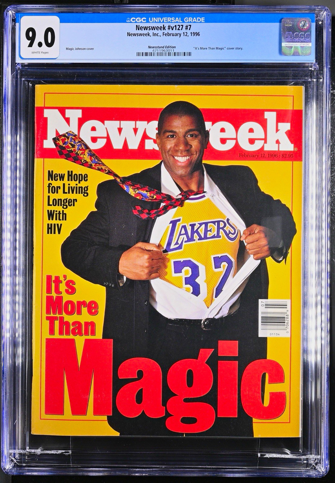9.0 - CGC Newsweek Feb 12 1996 Magic Johnson “It’s More Than Magic” newstand