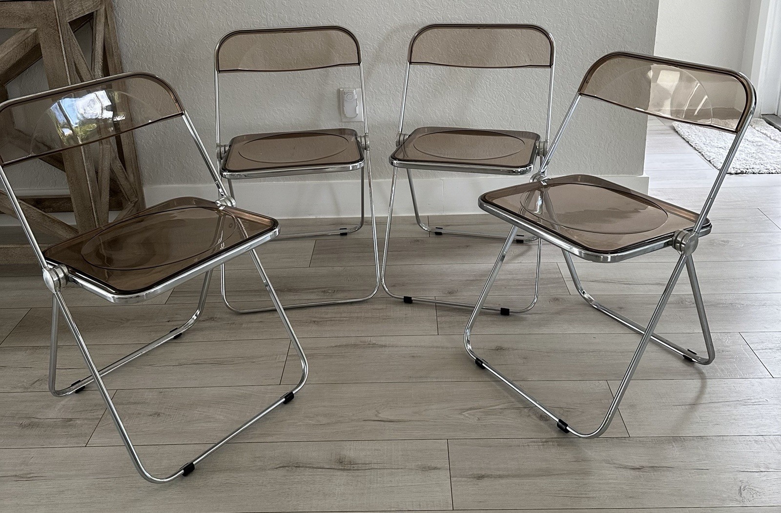 (4) Anonima Castelli Plia Folding Chairs Giancarlo Piretti Color Smoked Lucite (4) Anonima Castelli Plia Folding Chairs Giancarlo Piretti Color Smoked Lucite