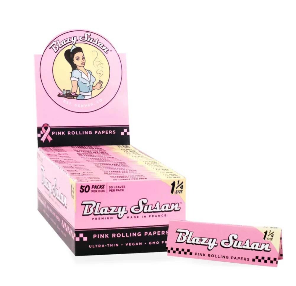 Blazy Susan Pink 1 1/4 Rolling Papers Full Box 50 Packs 50 Leaves 2500 Total