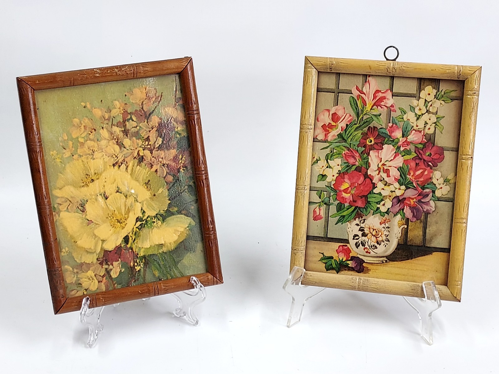 2 Mid Century Pictures Bamboo Style Framed Floral Art MCM Estate Find 2 Mid Century Pictures Bamboo Style Framed Floral Art MCM Estate Find