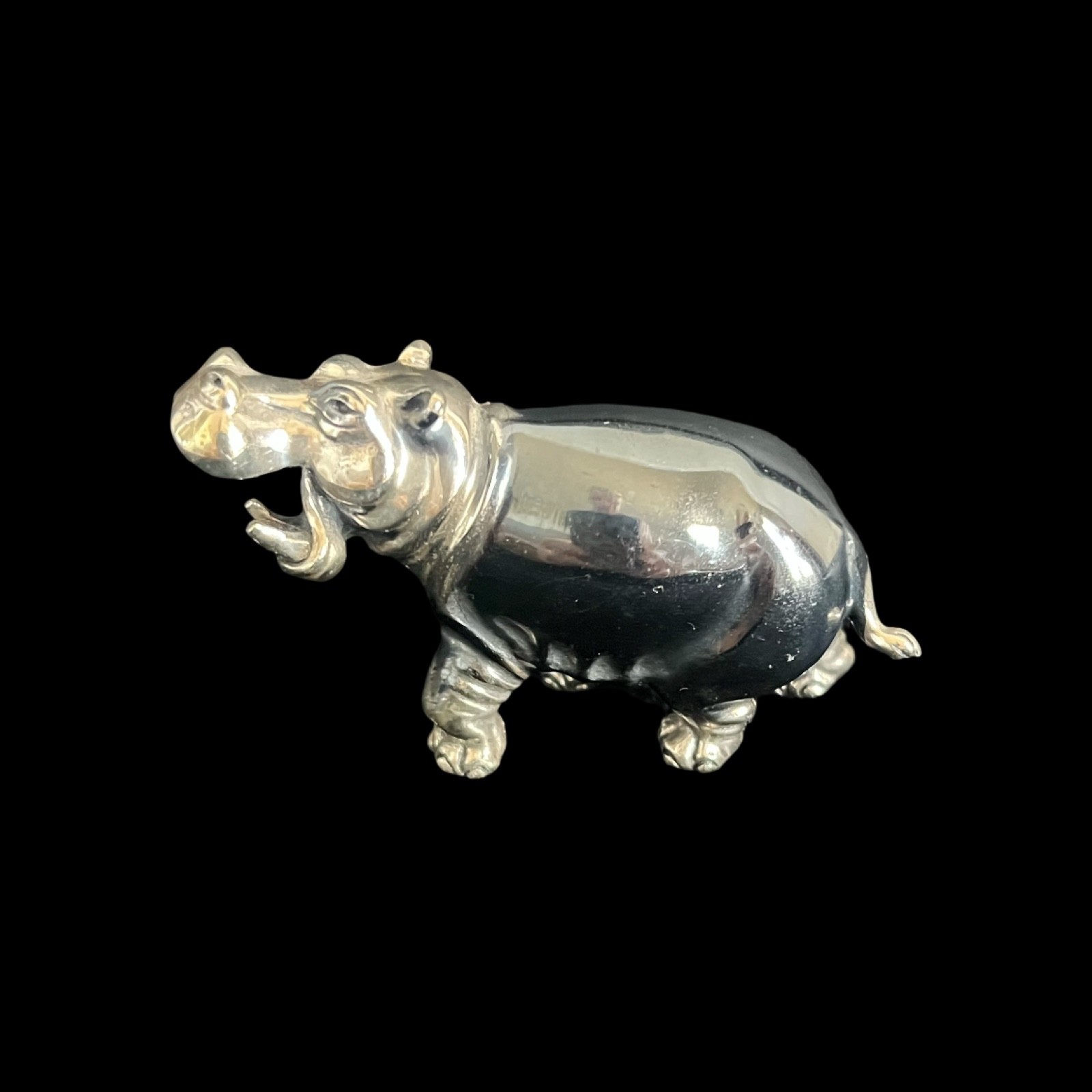 Saturno Sterling Silver Oxidized & Polished Hippopotamus Figurine All Hallmarks