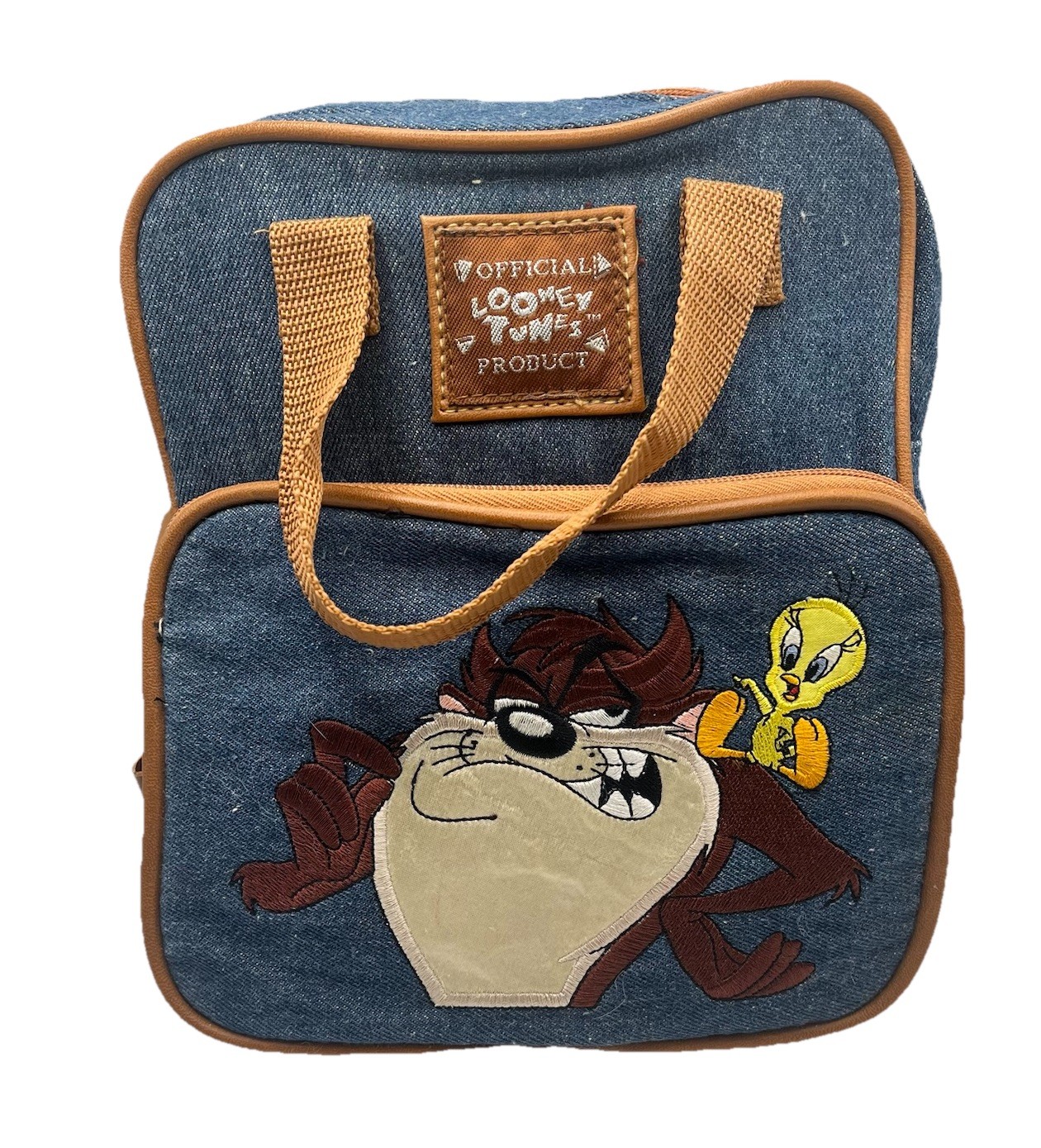 Vintage 1990s Looney Tunes Denim Backpack Taz & Tweedy Bird Warner Bros.  TAZ10