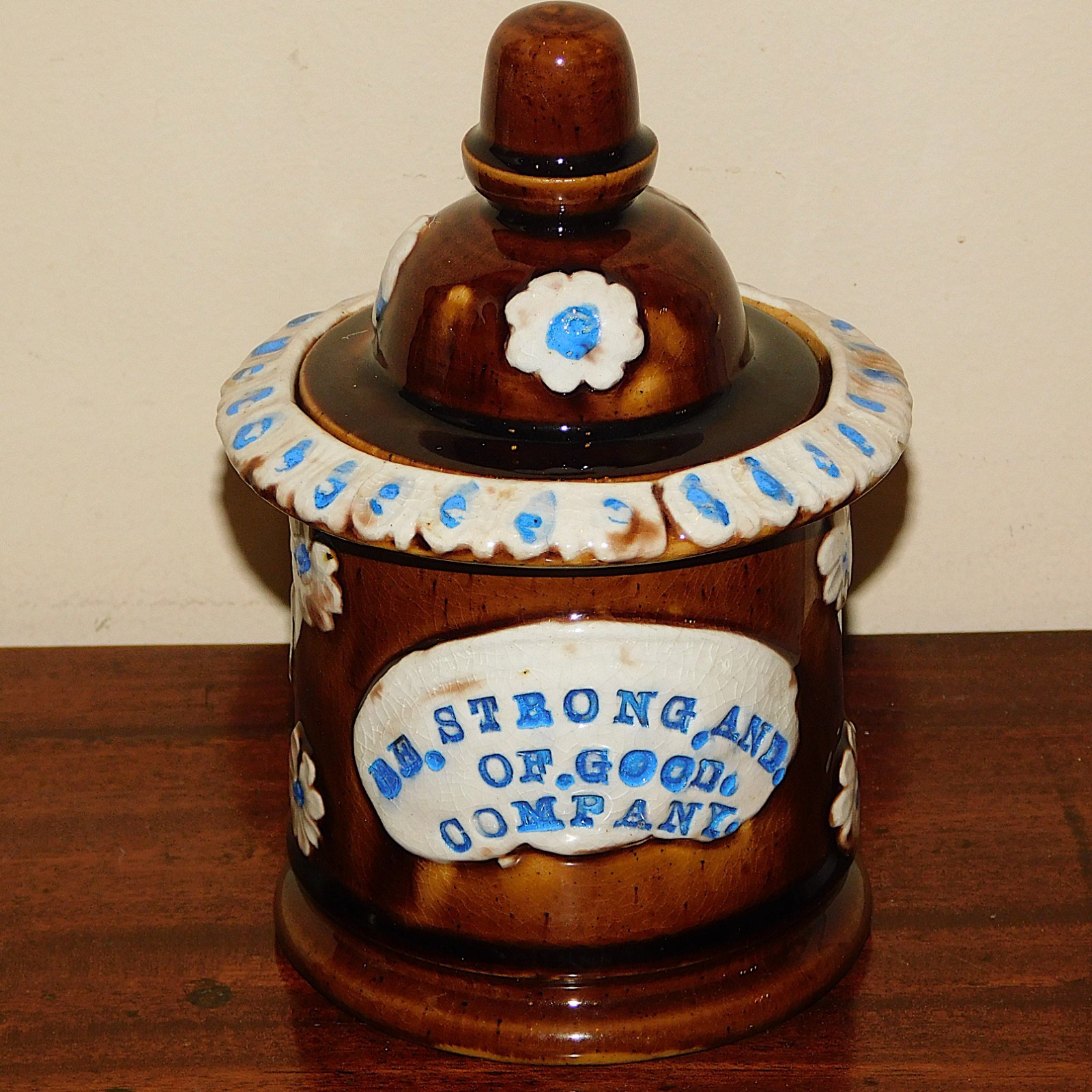 Rare Antique Barge Ware Tobacco Jar with Cover