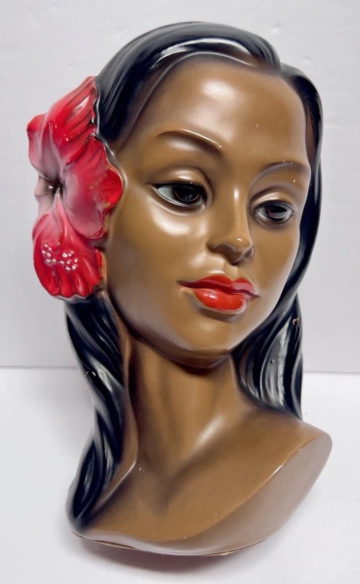 Vintage Marwal? Chalkware Hawaiian Woman Bust Tiki Hibiscus MCM 1960s Hula Girl Vintage Marwal? Chalkware Hawaiian Woman Bust Tiki Hibiscus MCM 1960s Hula Girl