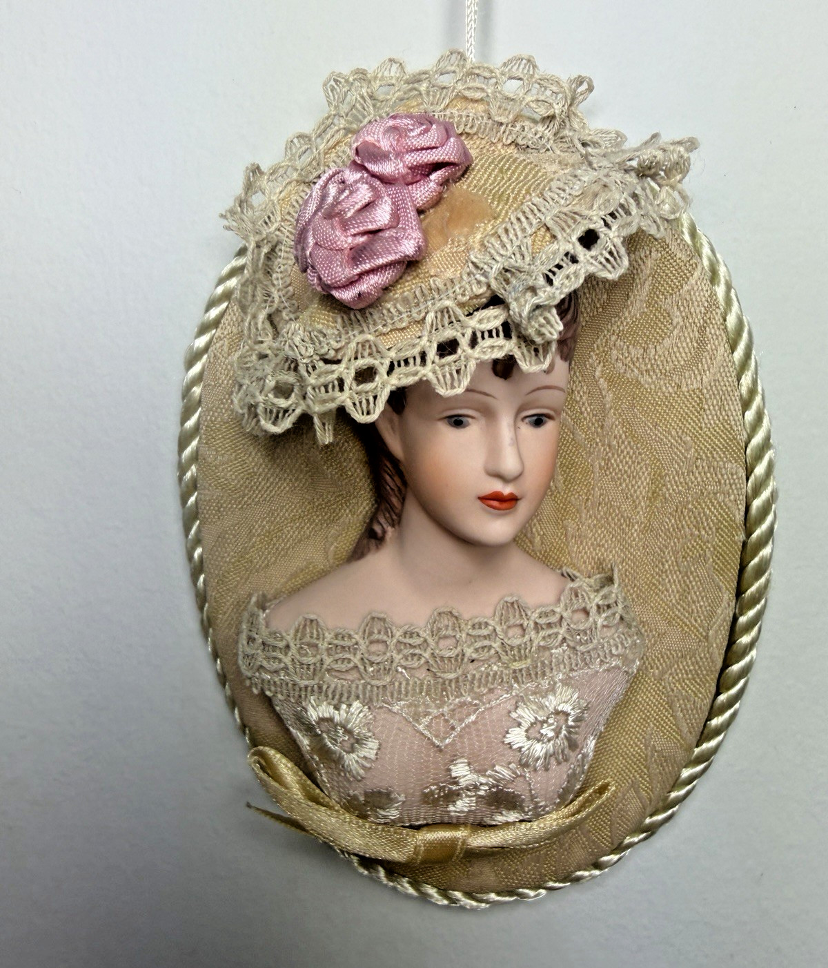 Victorian Bisque Lady Head Bust Figure Wall Hanging Decor Ornament 5\