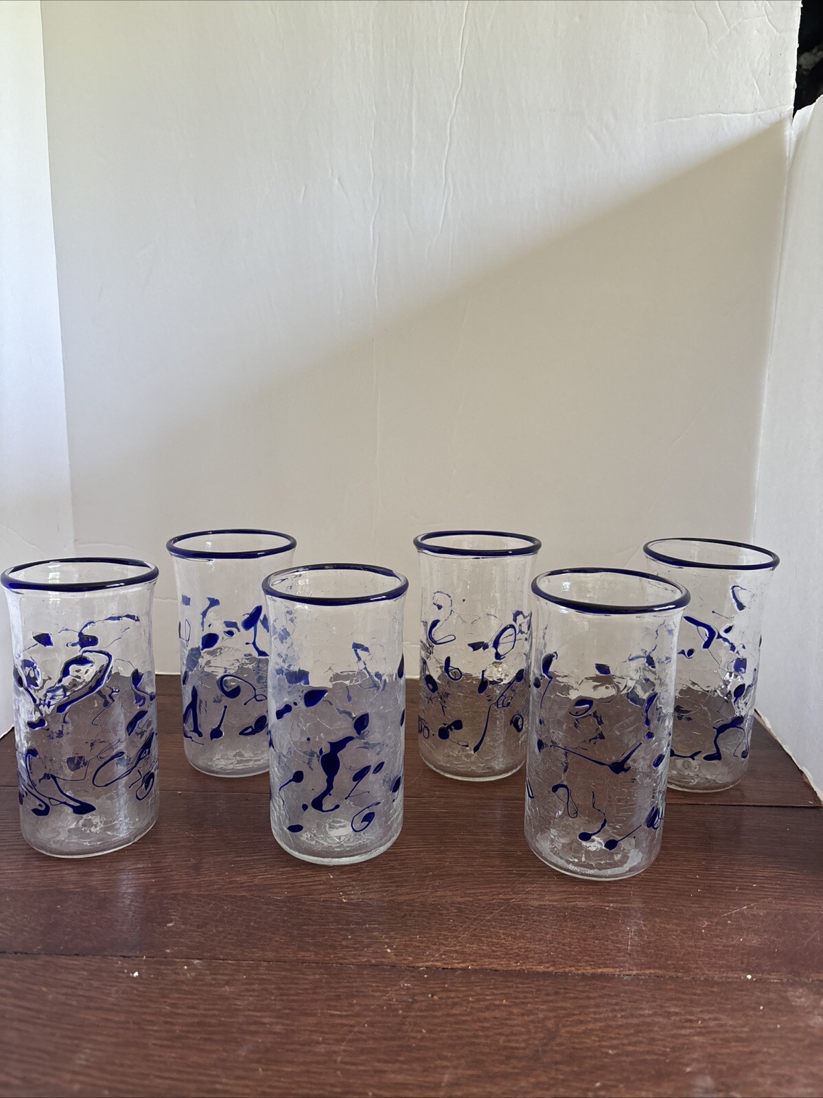 Charles Miner-Tesuque Glass Works 6 Art Glass Tumblers Blue 6 Charles Miner-Tesuque Glass Works 6 Art Glass Tumblers Blue 6