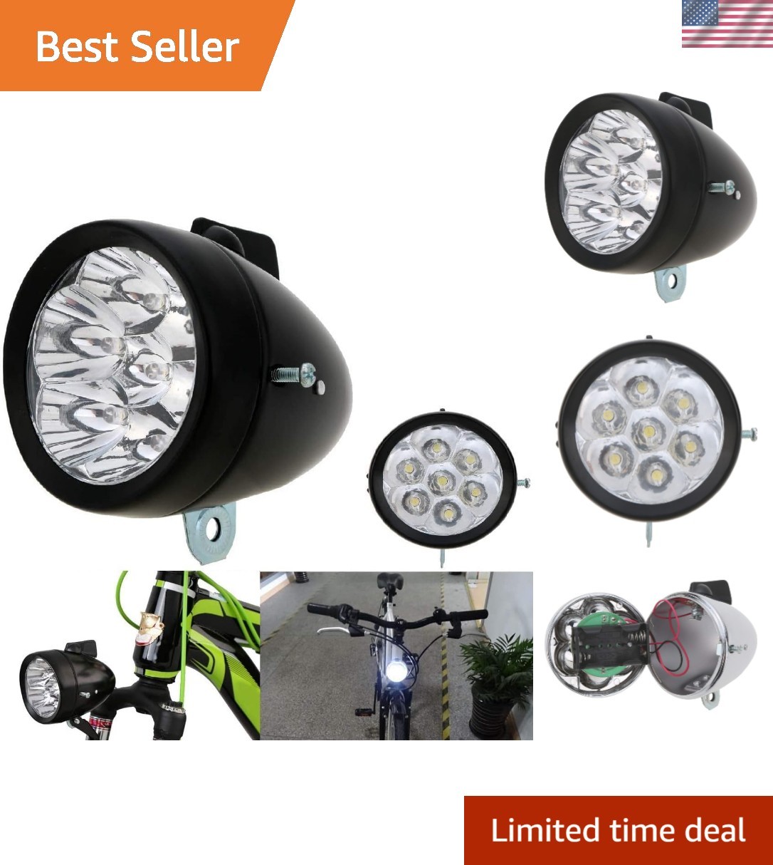 Vintage Retro 7 LED Bicycle Front Light - Waterproof Headlight for Night Riding