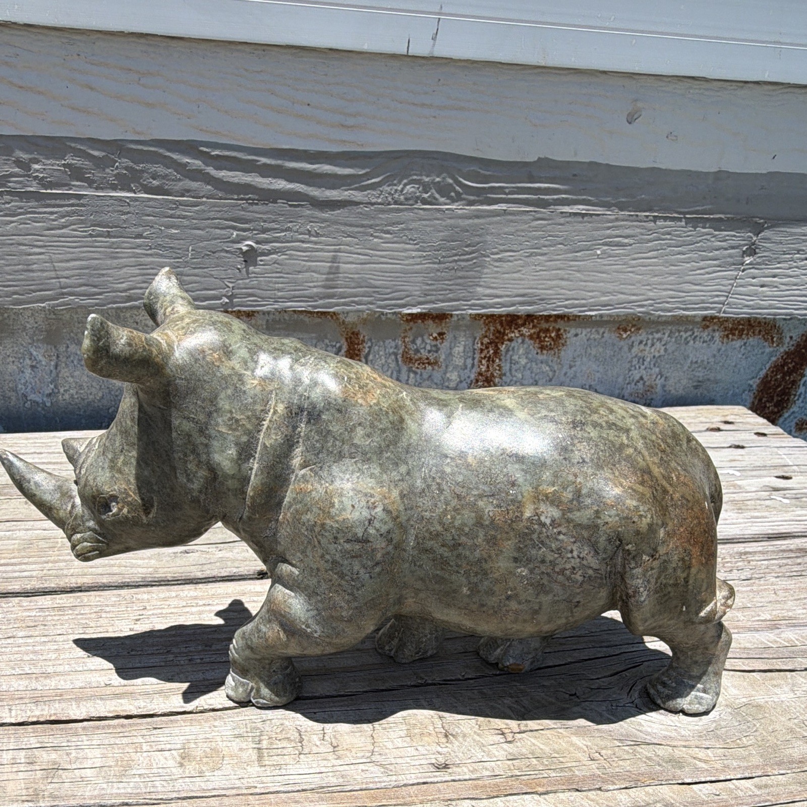 Vintage African Hand Carved Shona Stone Walking Rhino Sculpture