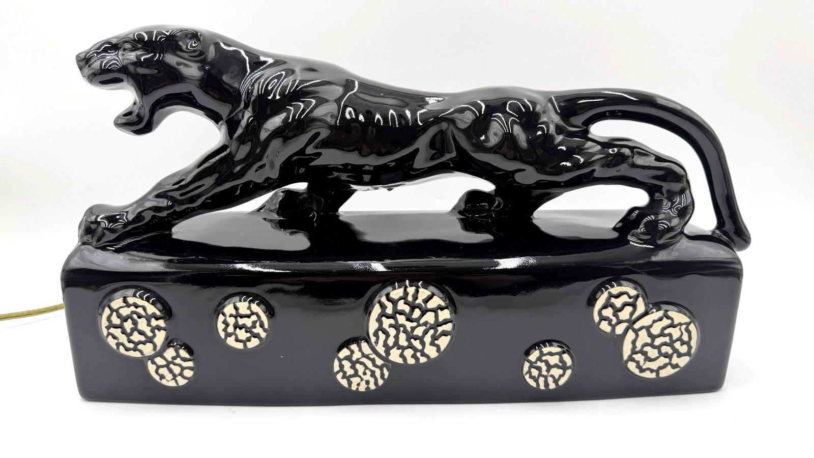 Vintage Large 1950\'s Signed Howard Kron Ceramic Black Panther TV Lamp 17\ Vintage Large 1950\'s Signed Howard Kron Ceramic Black Panther TV Lamp 17\