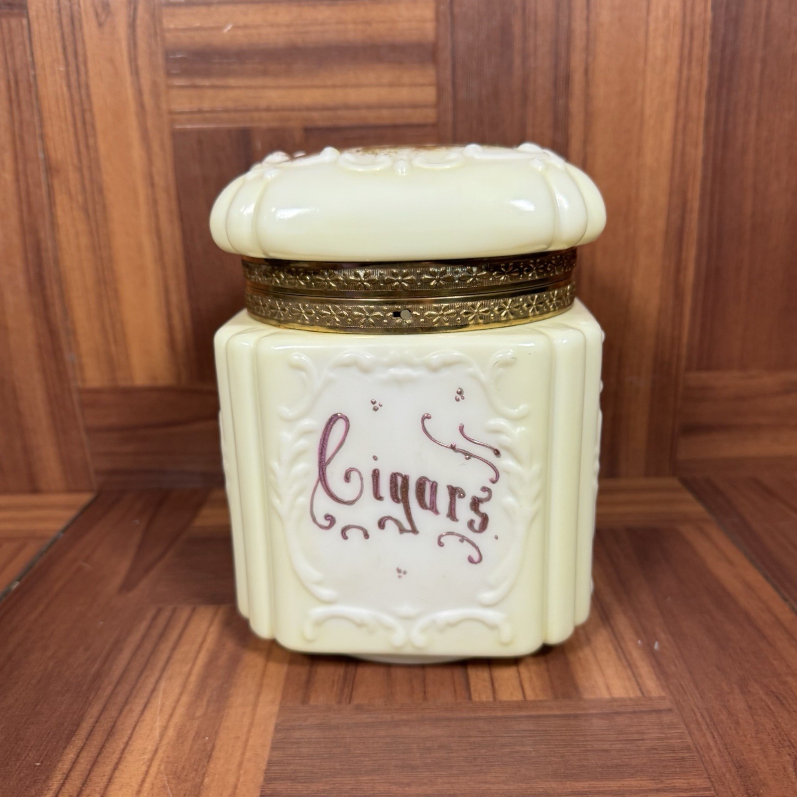 Large Antique Victorian C.F. Monroe Wavecrest Cigars Humidor Glass Jar Box