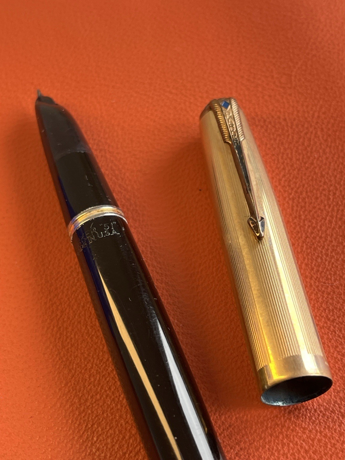 Vintage Parker 51 Vacumatic Black Fountain Pen 1/10 14K Gold Filled Cap c1946