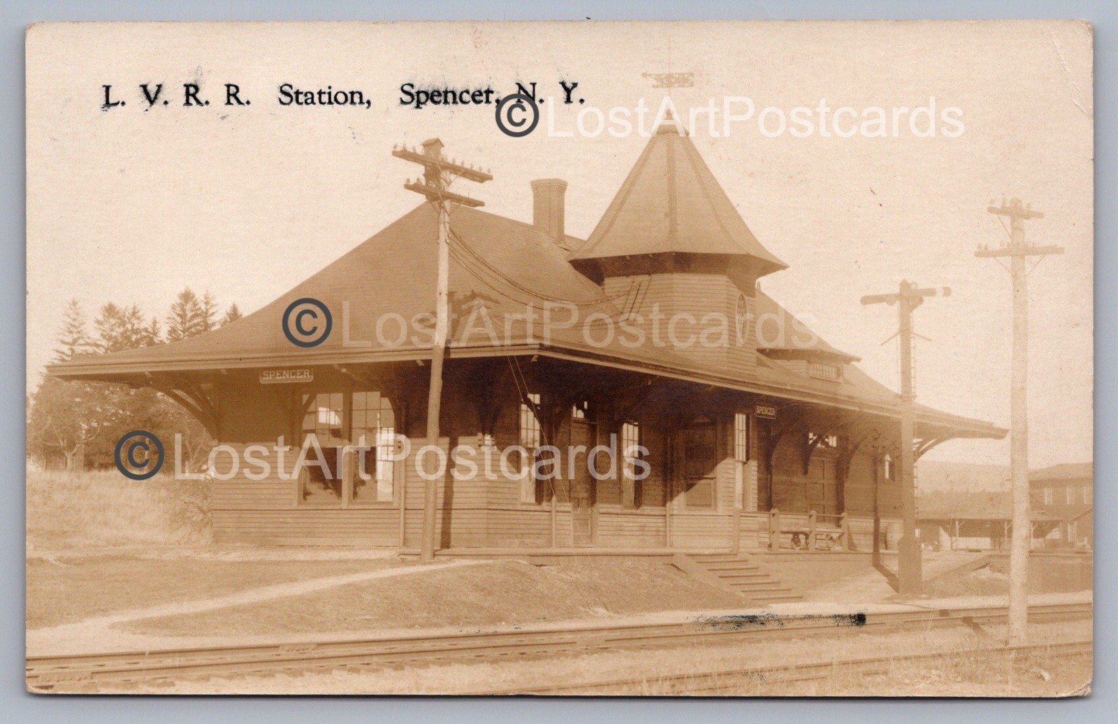 Lehigh Valley Railroad Station Spencer NY RPPC Tioga County Postcard R10