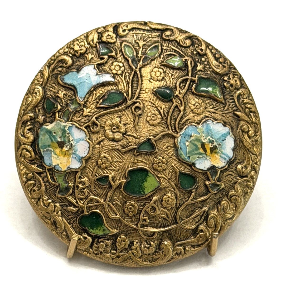 BEAUTIFUL Antique Vintage FLOWER/FLORAL & IVY Enamel Brass Button - 1-3/8\