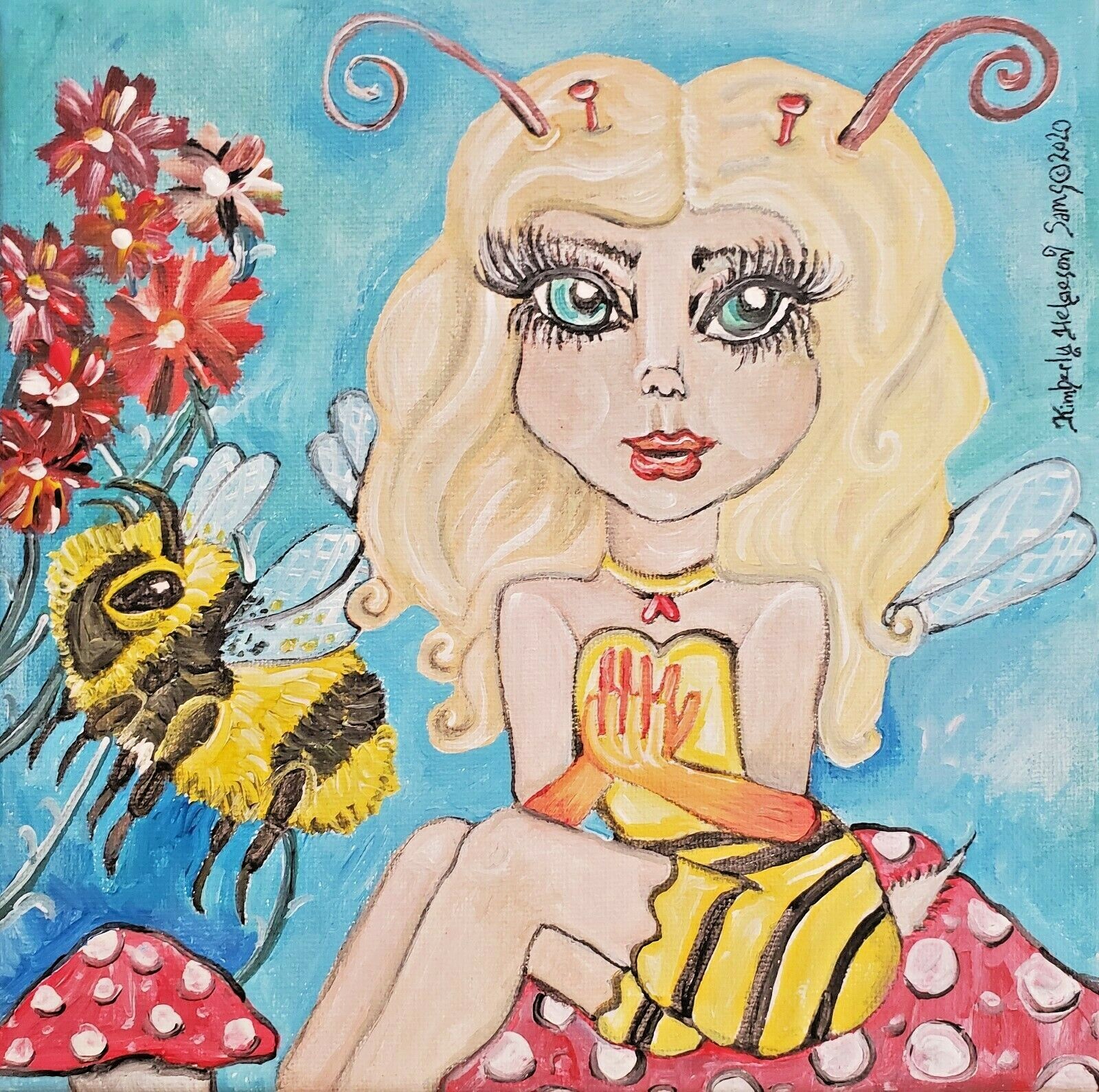 Bumblebee Faery Pop Art Print 5 x 7 Collectible Artist KSams Bee Fairy Toadstool