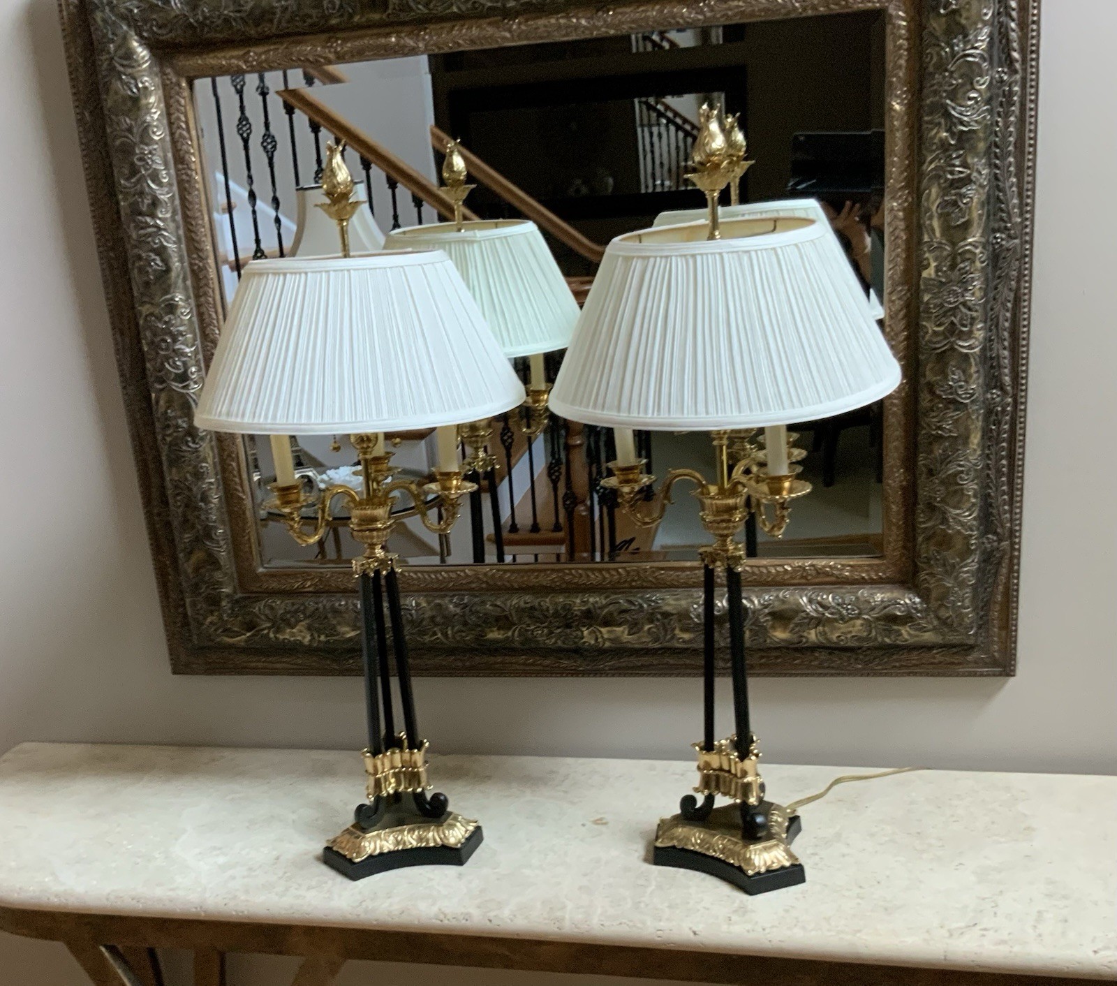 Vintage Chapman 1991 Set Of  Tall Brass Buffet Candelabra Lamps - 36.5 “ T