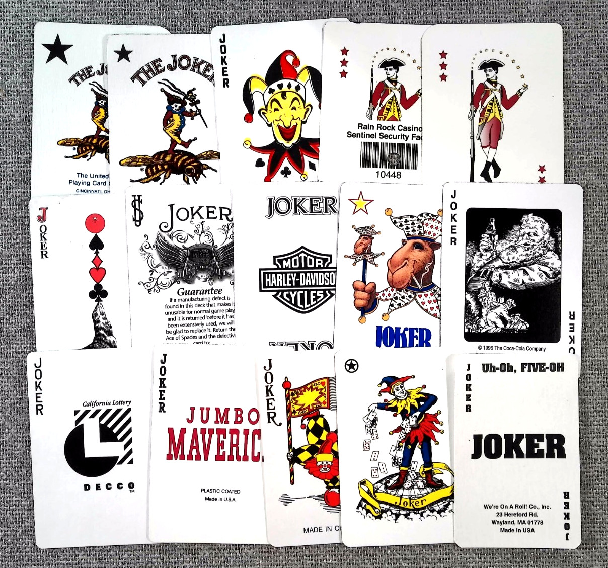 Joker Playing Card Lot 15x Mixed Vintage Jokers Poker Casino Camel Santa Harley