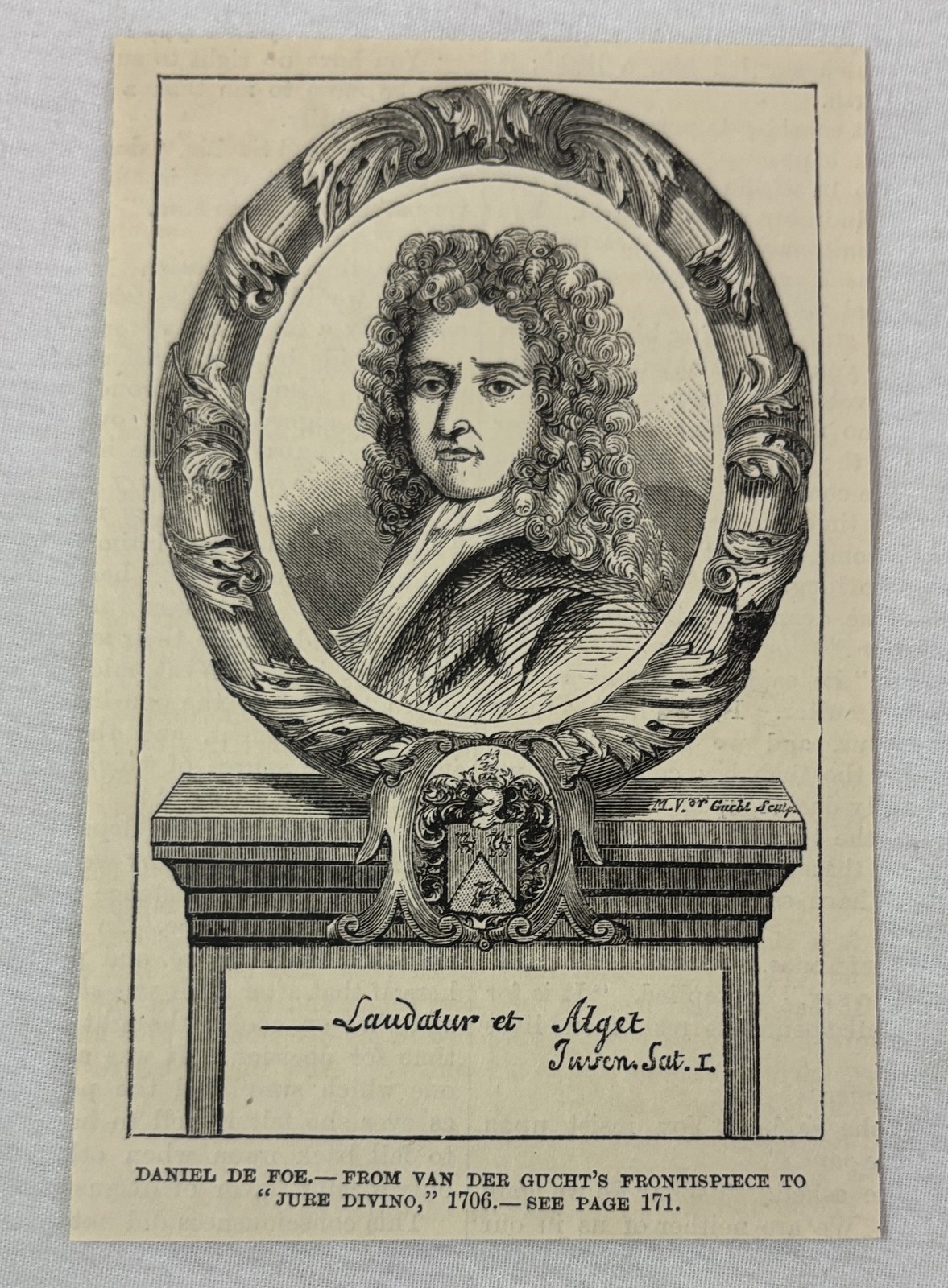 1886 magazine engraving ~ DANIEL DEFOE Portrait 1886 magazine engraving ~ DANIEL DEFOE Portrait