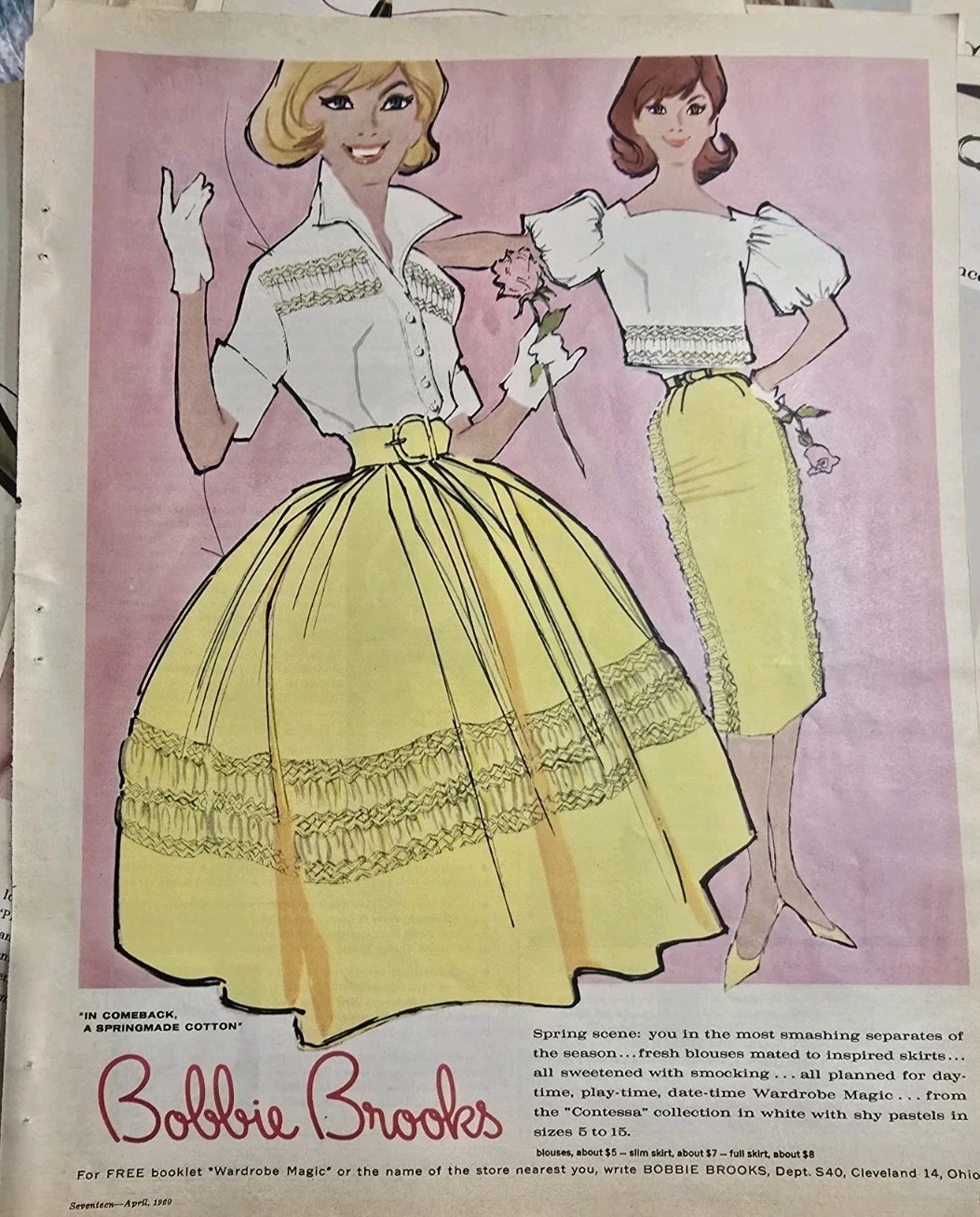 1960 Women\'s Bobbie Brooks Springmade cotton dresses fashion art Vintage Ad 