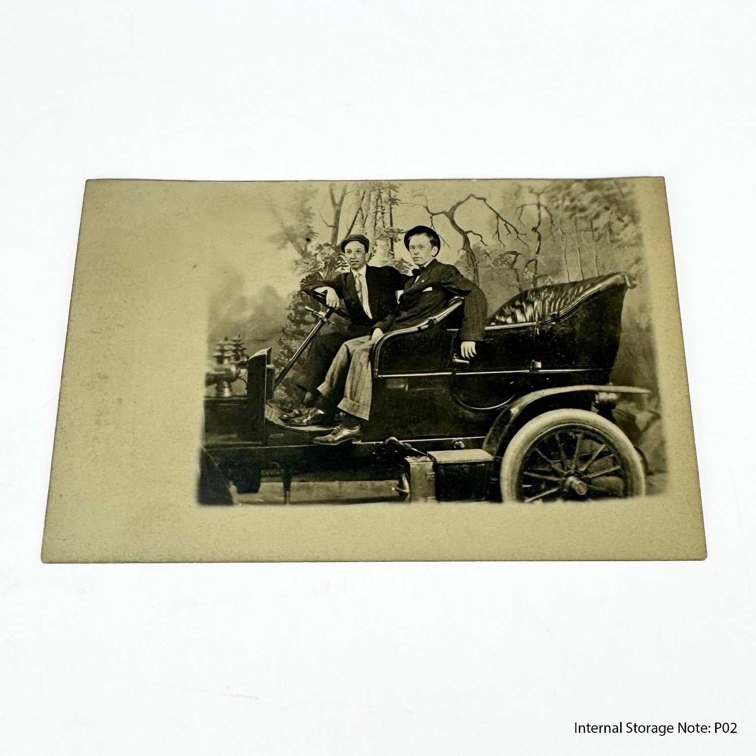 Vintage Riverview Park Chicago Postcard Two Men in Antique Car Studio Photo Vintage Riverview Park Chicago Postcard Two Men in Antique Car Studio Photo