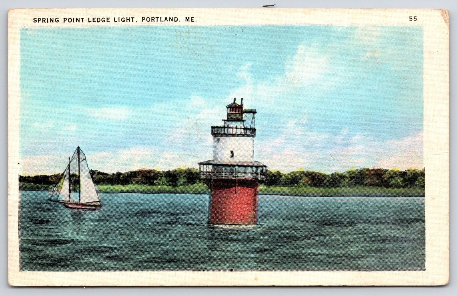 1937 Spring Point Ledge Light Portland Maine ME Sail Boat Posted Postcard 1937 Spring Point Ledge Light Portland Maine ME Sail Boat Posted Postcard