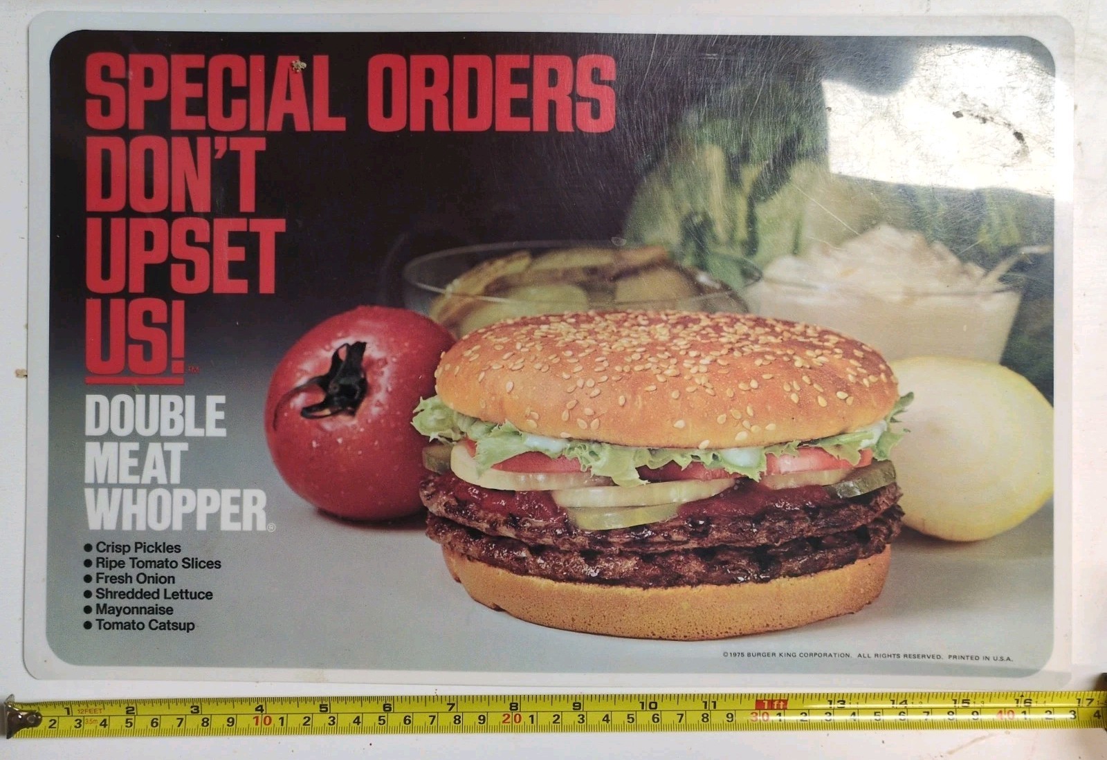Vintage Burger King Double Meat Whopper Advertisement Placemats 1975 - 17\ Vintage Burger King Double Meat Whopper Advertisement Placemats 1975 - 17\