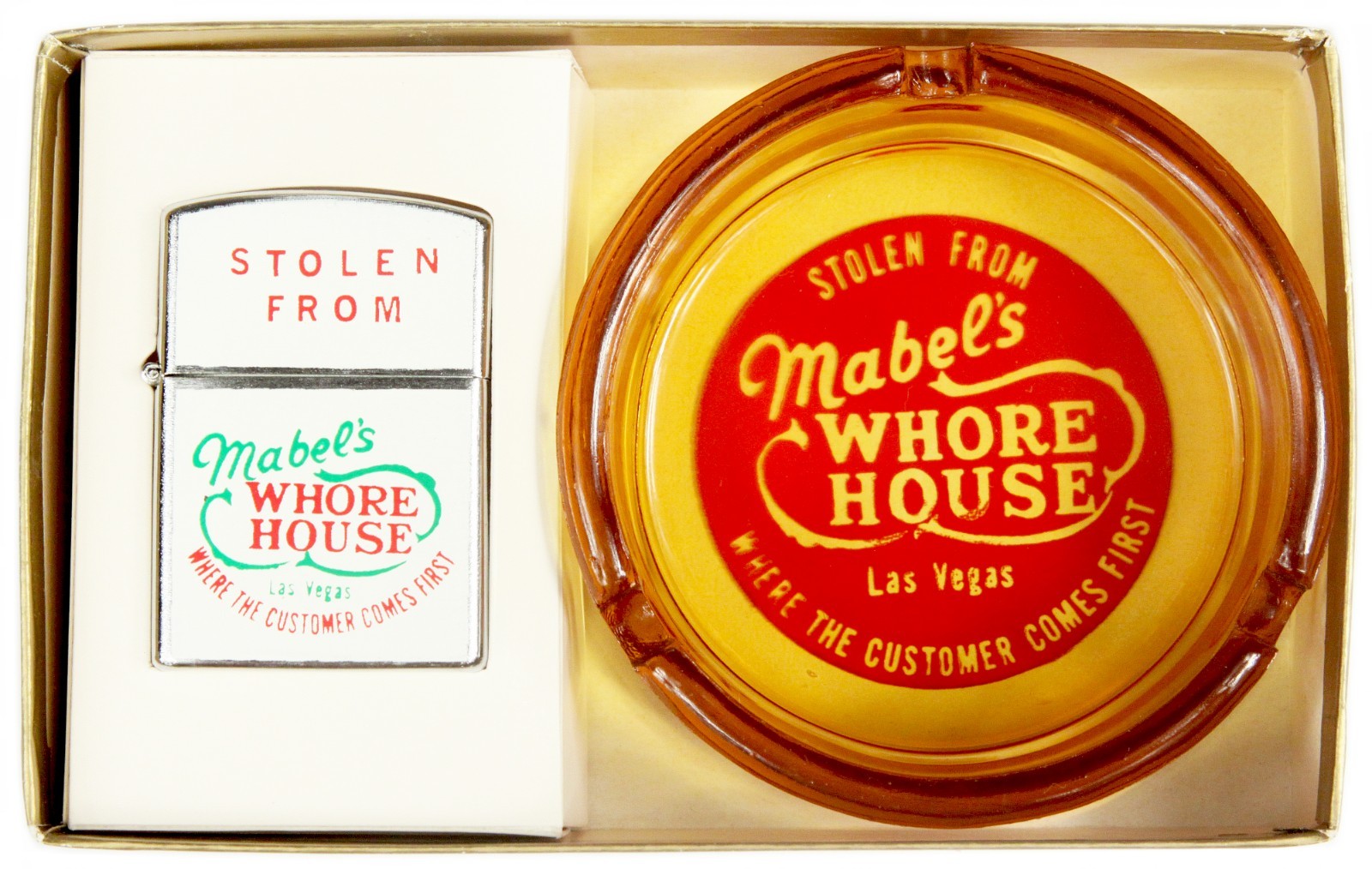 Vintage Unused Stolen From Mabel's Whore House Nesor Lighter Ashtray Las Vegas