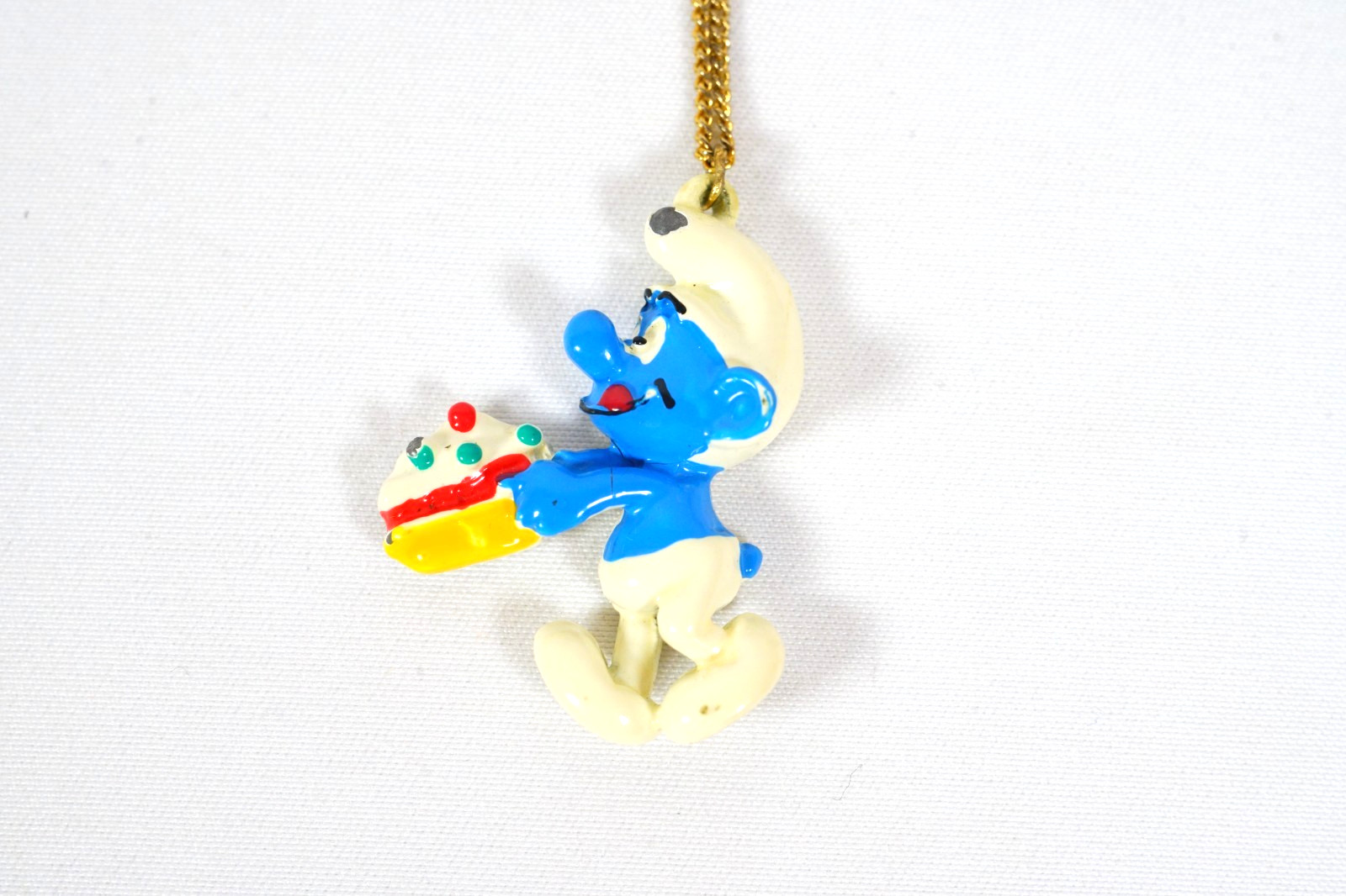 Vintage The Smurfs Necklace Pendant Enameled Pewter Birthday Smurf Peyo