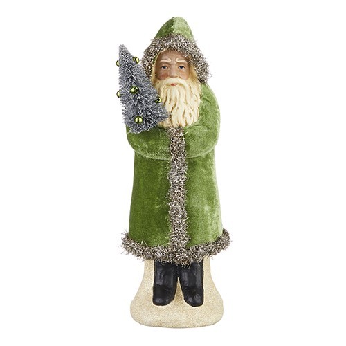 Raz Imports Green Velvet Santa Claus Belsnickle Christmas Paper Pulp Figure 12