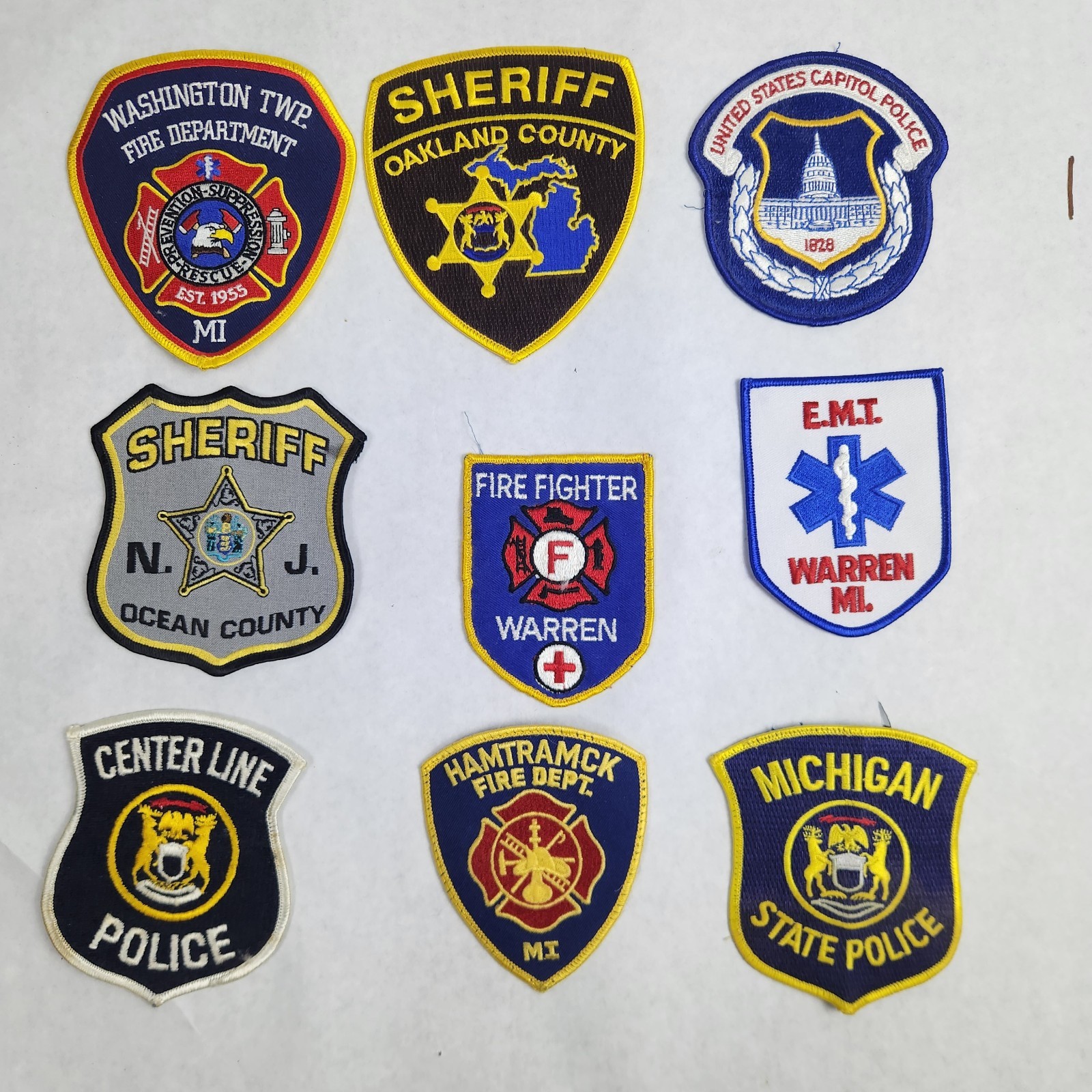 9 Vintage Police & Fire Patches Michigan Oakland County US Capitol NJ Sheriff