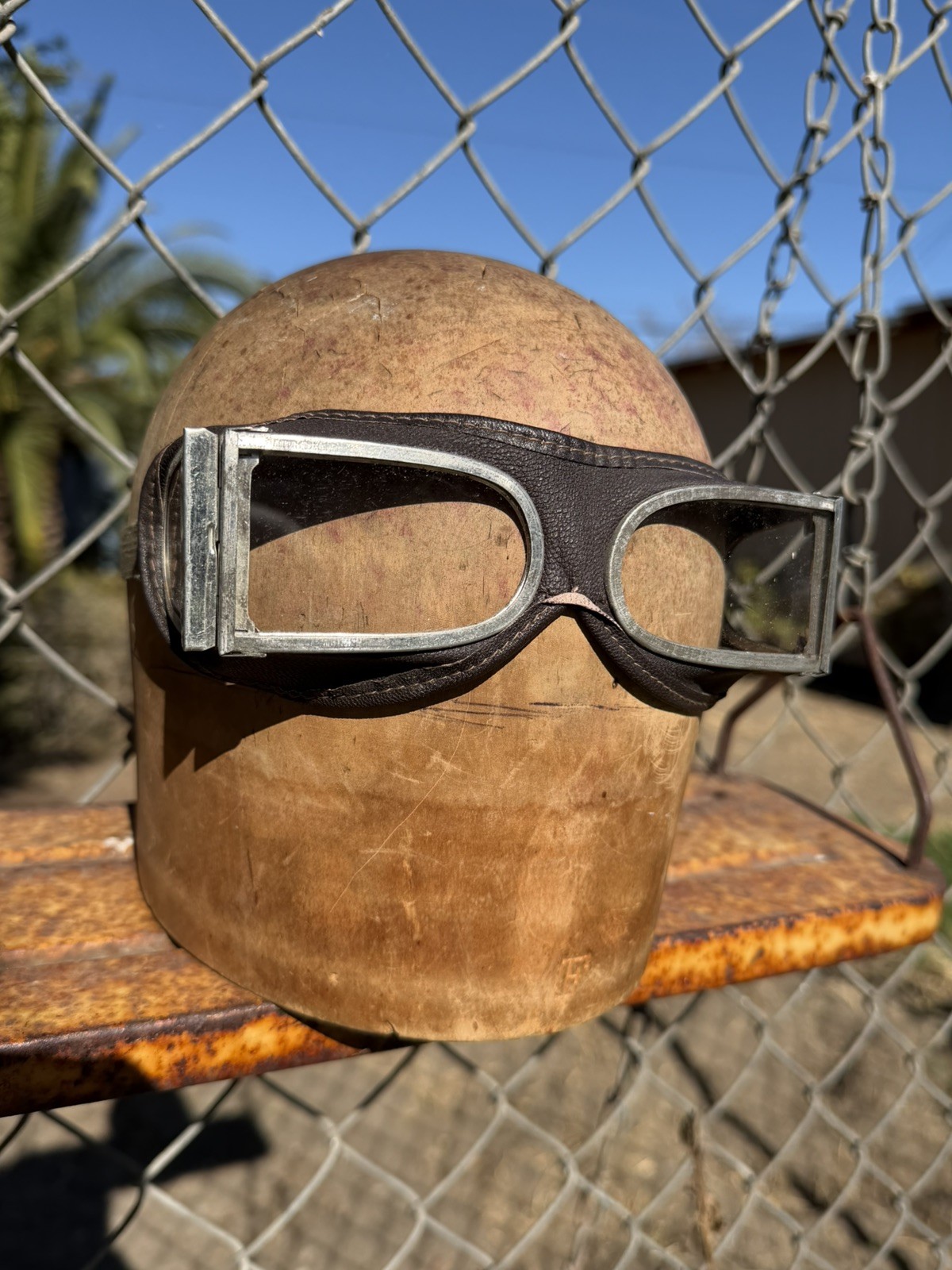 Vintage Aviator Motorcycle Goggles Leather & Metal Retro Pilot Style Biker Gear