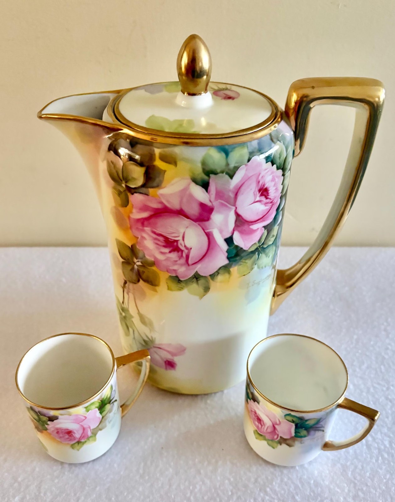 Vintage Hand Painted Chocolate Pot Set, Signed T. Sugimura Vintage Hand Painted Chocolate Pot Set, Signed T. Sugimura