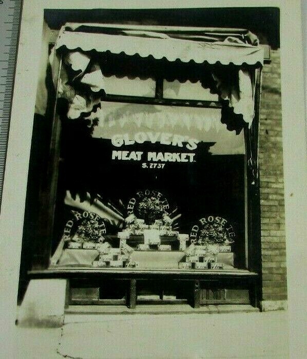 Glover\'s Meat Market 1930s Sepia Photo Red Rose Tea Advertising Ottawa CA mb288