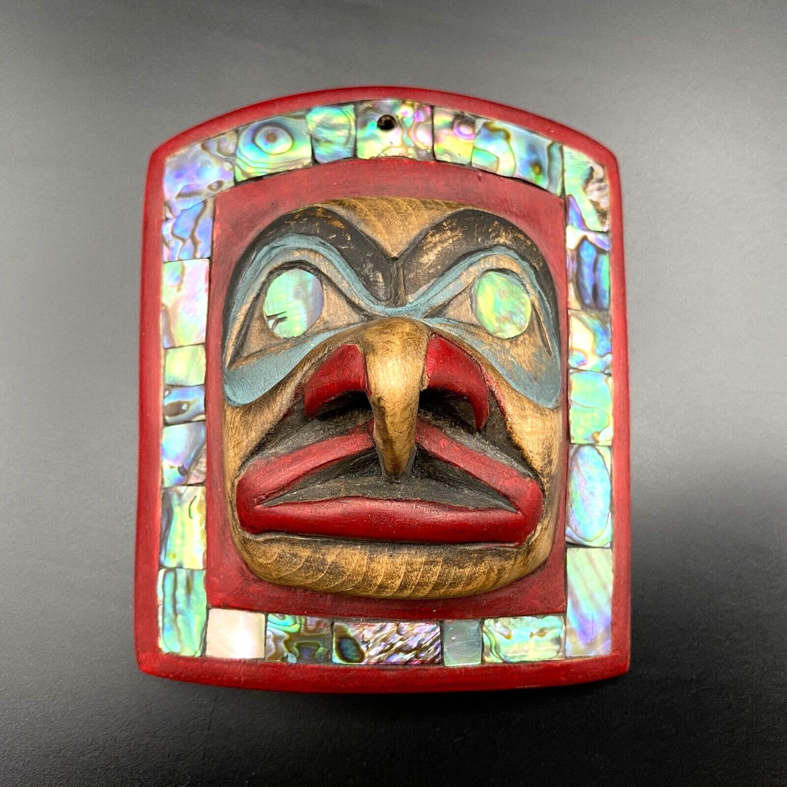 Vintage Anglo Rich Lavalle Wood Northwest CoaCarving Abalone Paint Frontlet