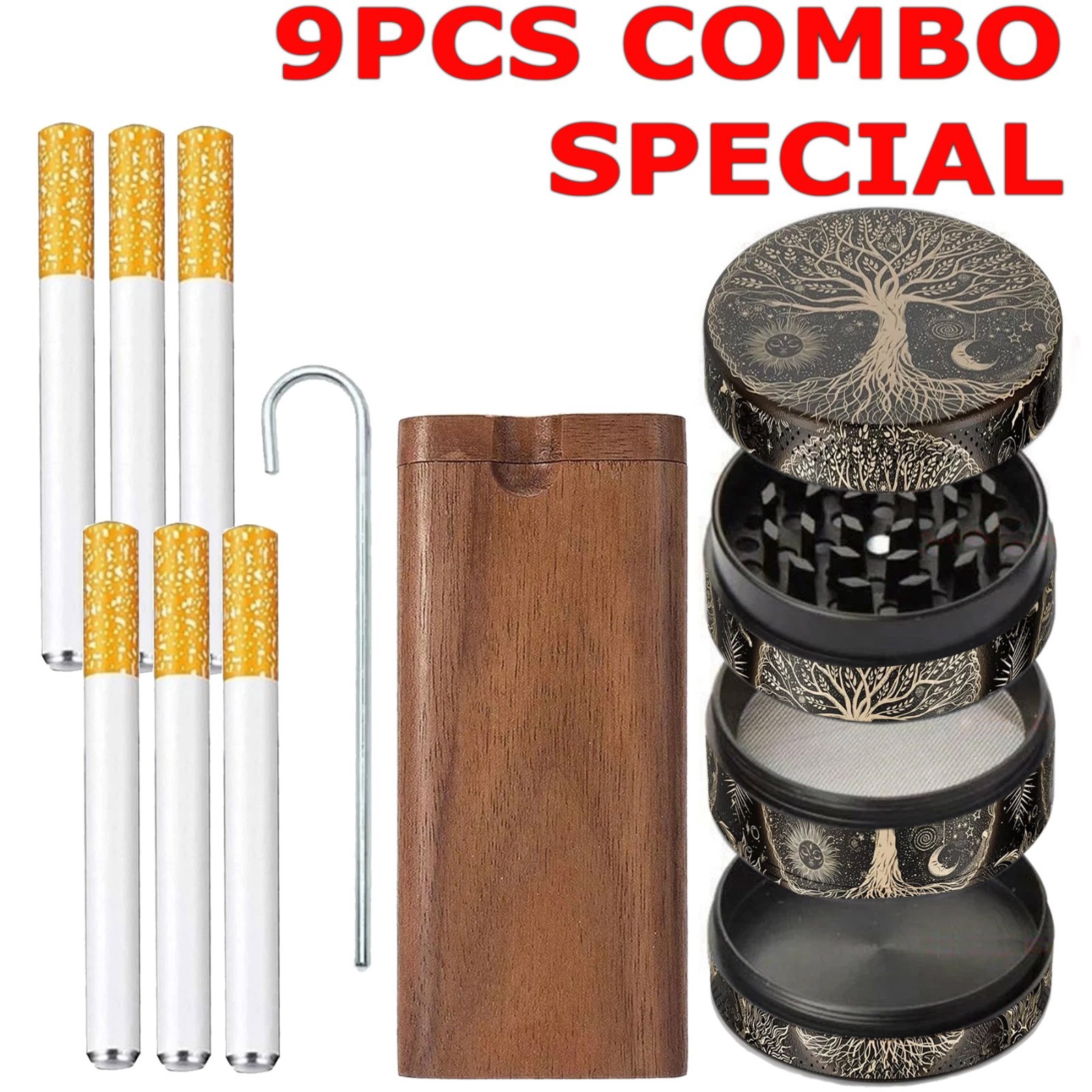 9PC Ceramic Dugout One Hitter + Aluminum Herb Grinder Cigarettes Grinder Pocket 9PC Ceramic Dugout One Hitter + Aluminum Herb Grinder Cigarettes Grinder Pocket