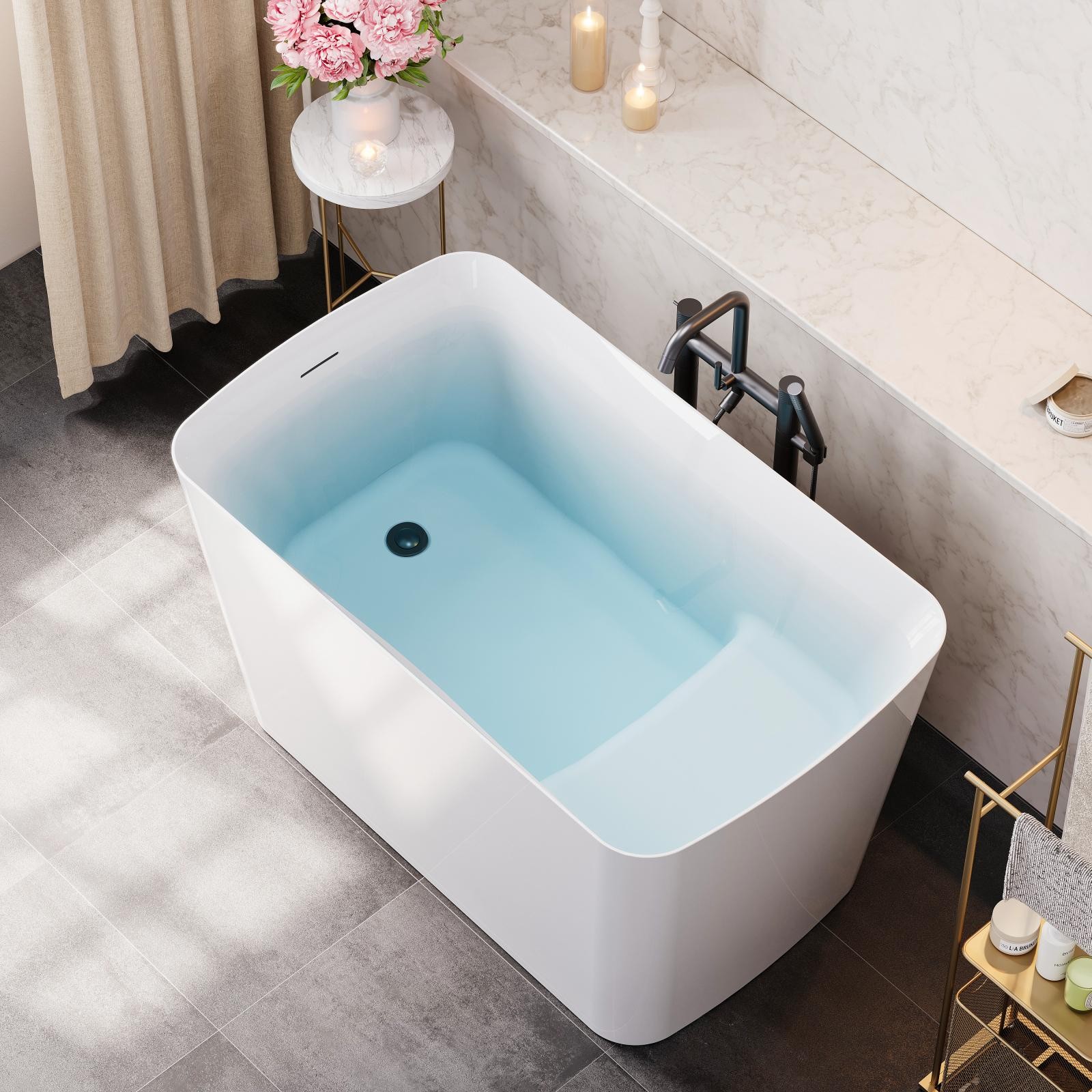 HOROW 47\'\' x 27\'\'  Acrylic Freestanding Bathtub Soaking Bathtub with Side Drain