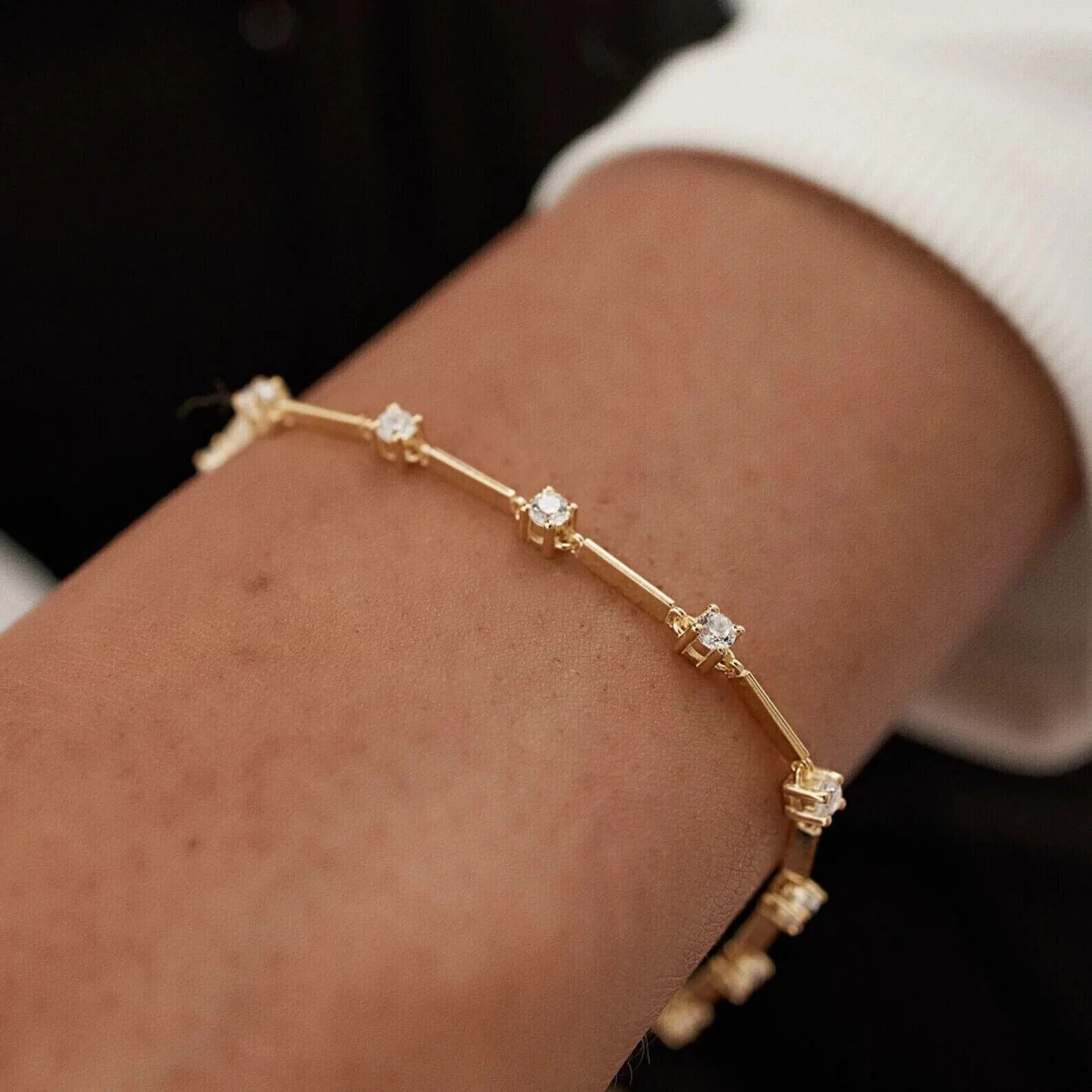 3CT Round Cut Diamond Women\'s Tennis Bracelet 14k Yellow Gold Plated