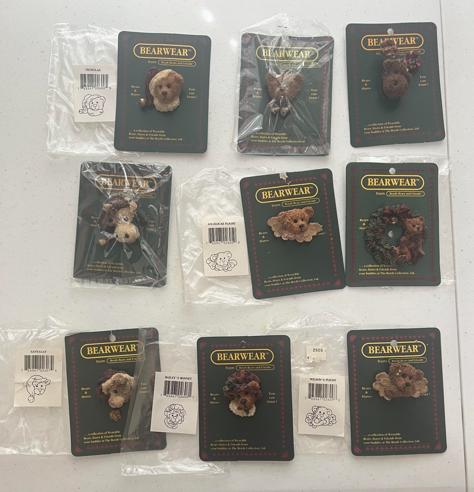 Boyds Bear Bearwear 1994 Set of 9 New on Cards Boyds Bear Bearwear 1994 Set of 9 New on Cards