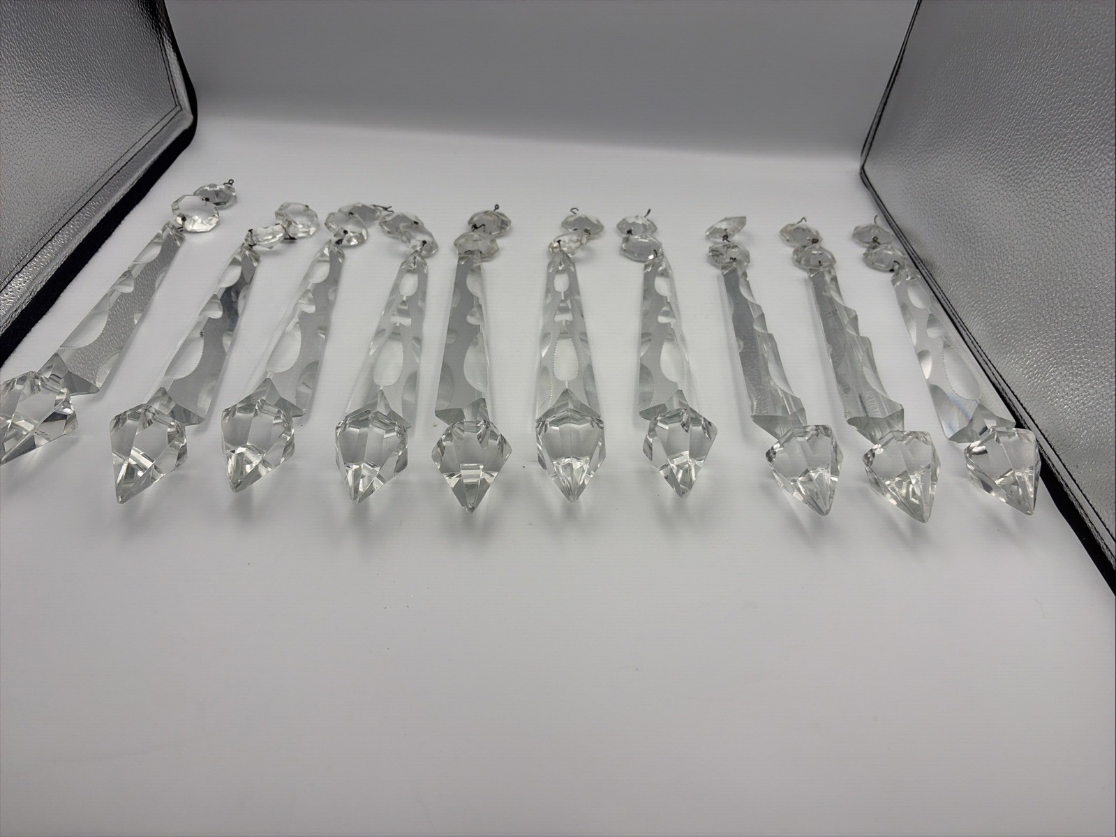 10 Huge French Cut Crystal Chandelier Mantle  Antique Luster Spear Prisms 13”