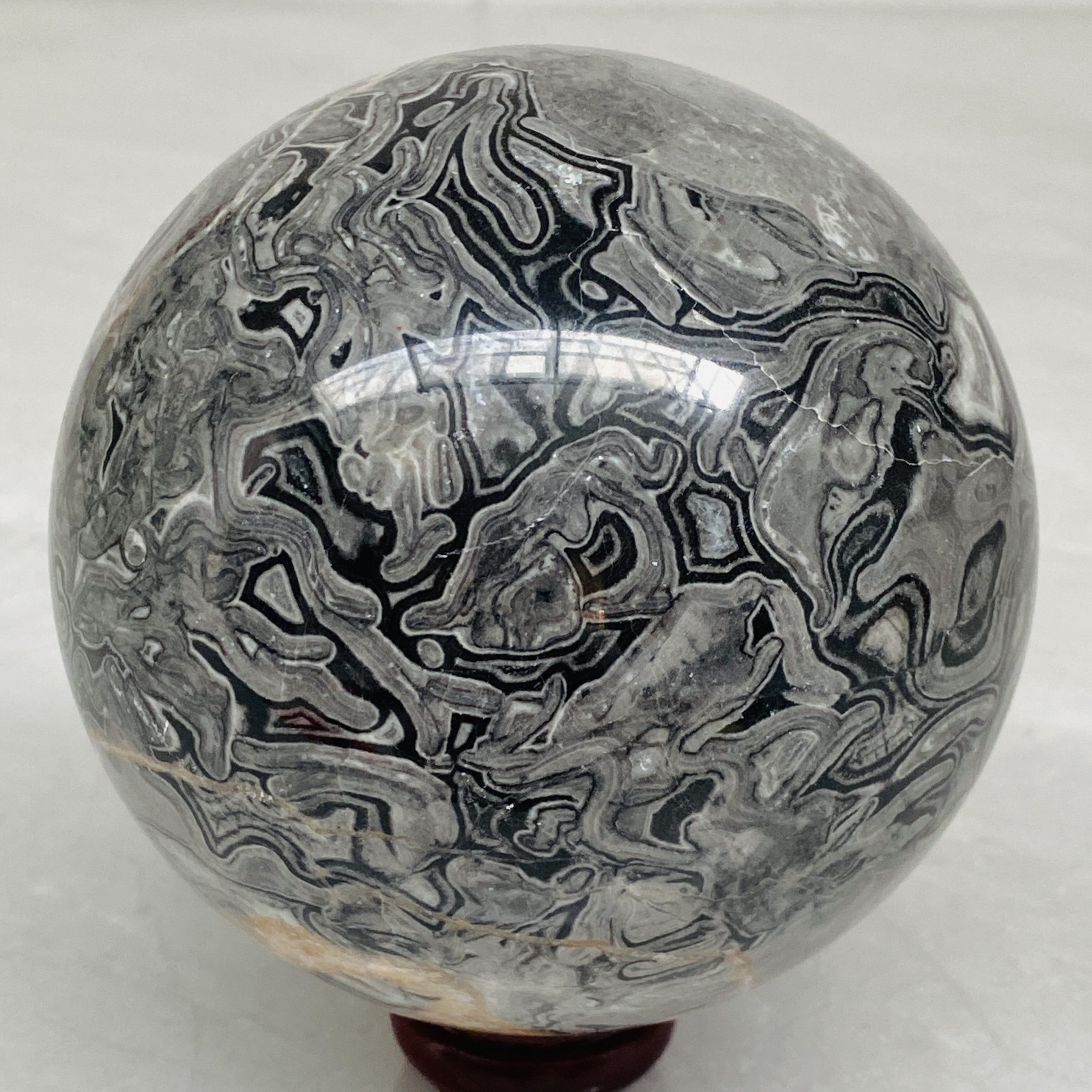 Natural Picasso Jasper Sphere Black Gray Crystal Ball Healing 1720G (3.79LB)