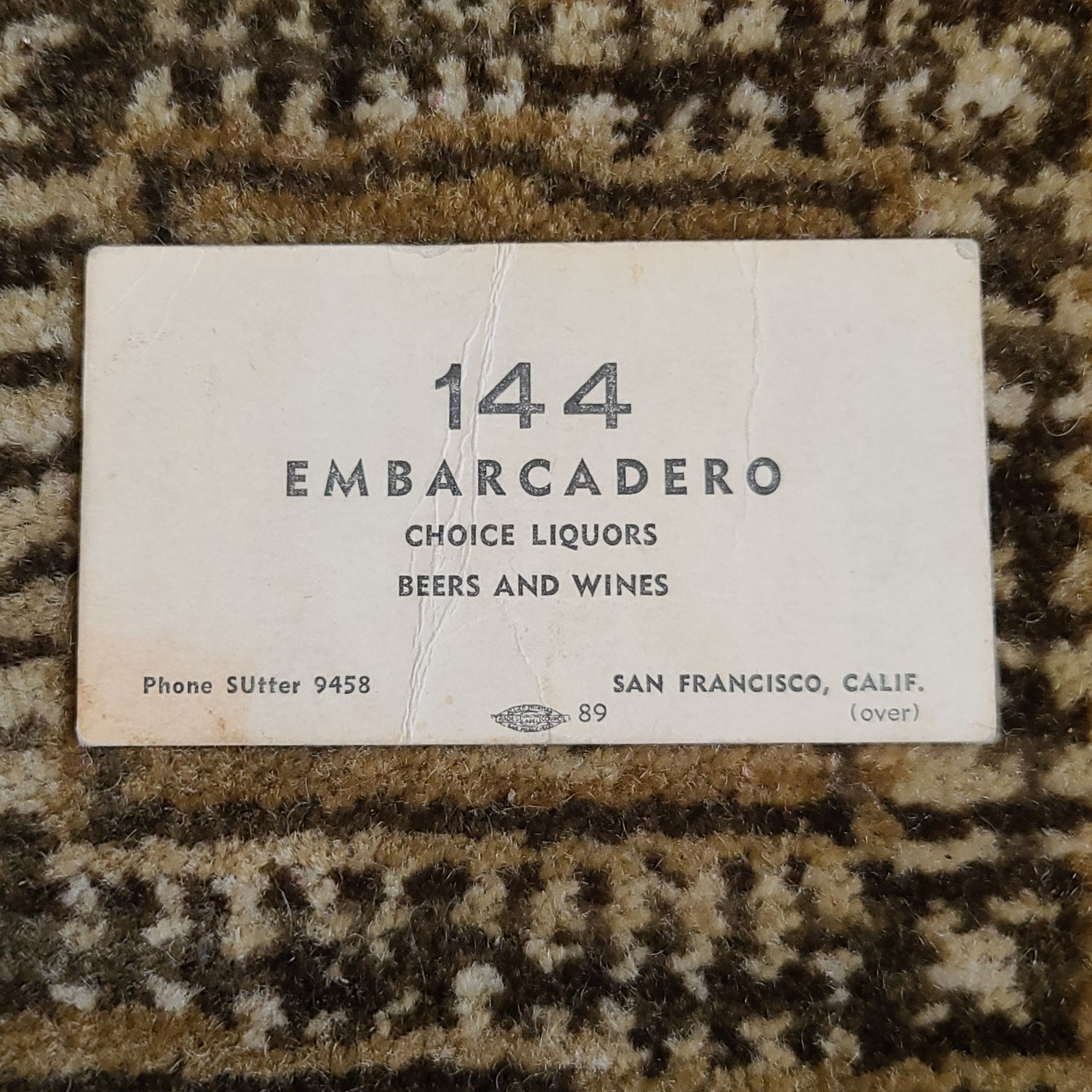 Vintage 144 Embarcadero Beer Business Card San Francisco California Funny Back