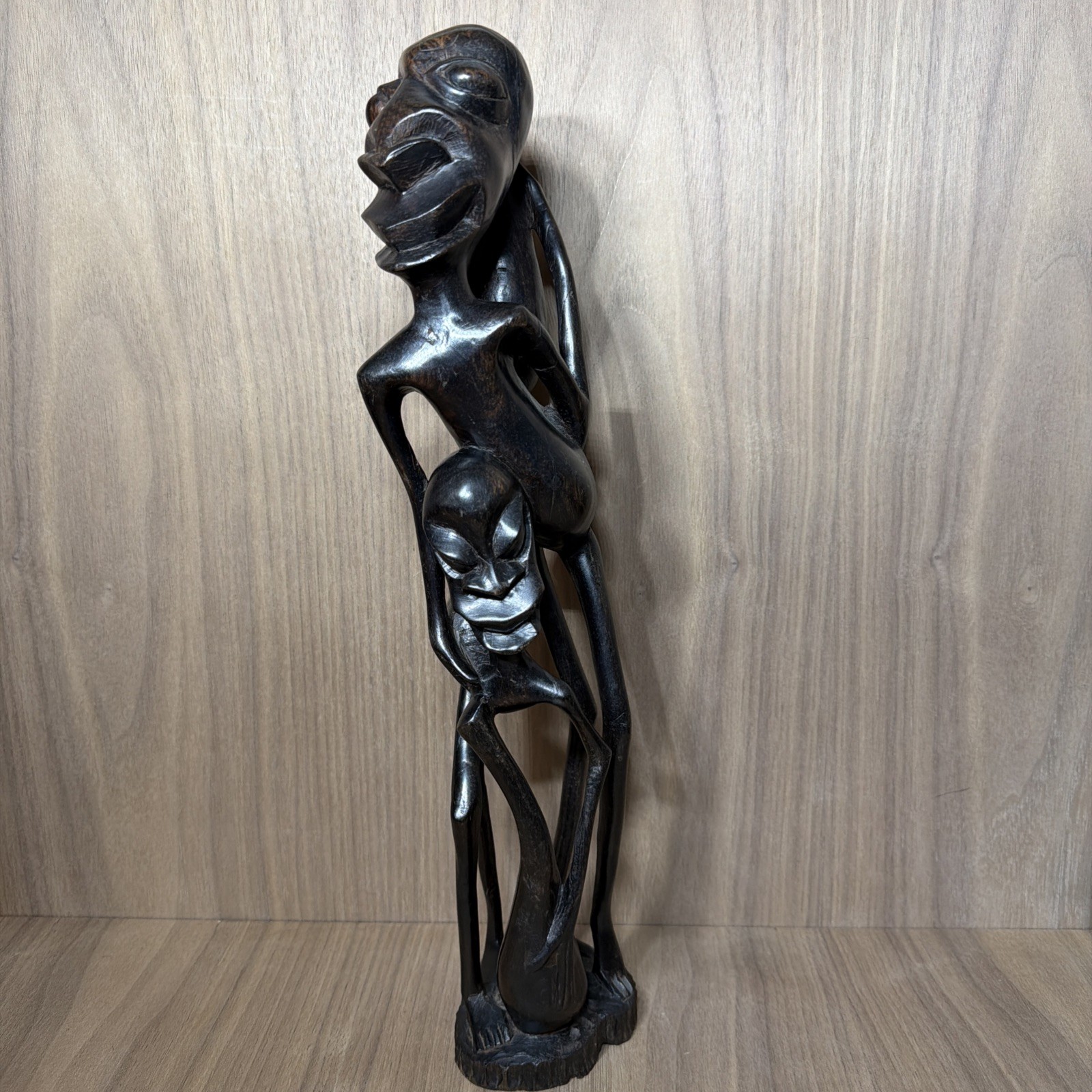 Makonde Mother Child Large Hand Carved Sculpture African Tribal Wood Art 17.5”