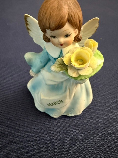 Antique Norleans Angel of the Month March Blue Gown Yellow Flowers