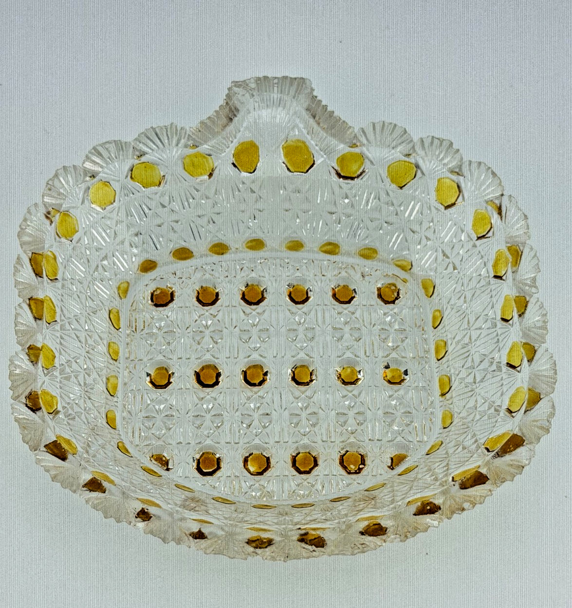 King Son & Co. EAPG 1885 Fine Cut and Block Amber Dish King Son & Co. EAPG 1885 Fine Cut and Block Amber Dish