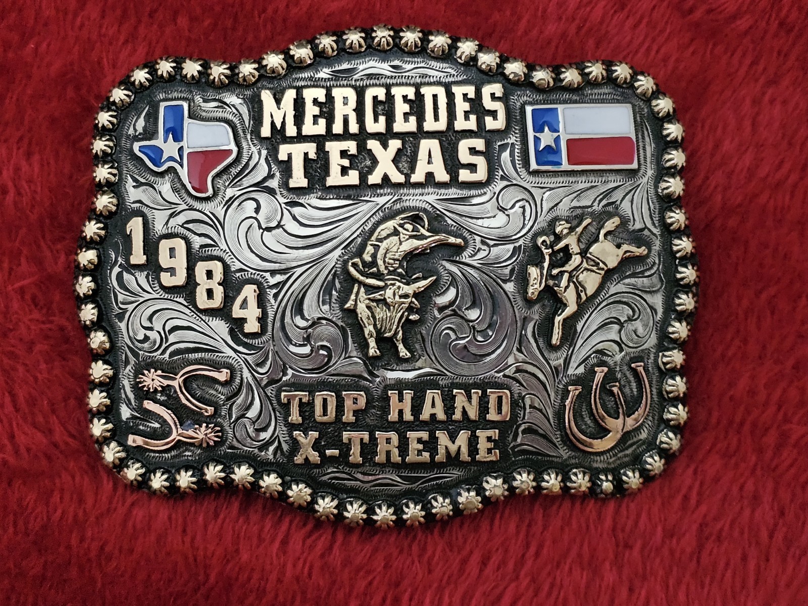 X~Treme Texas☆1984☆All Around☆RODEO CHAMPION TROPHY BUCKLE☆Mercedes☆Rare☆332