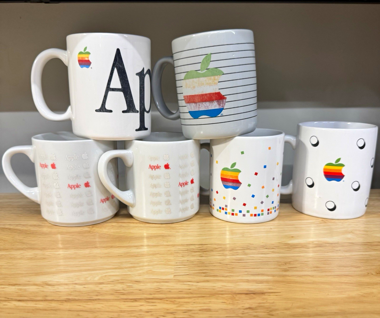 Vintage Apple Computer Mugs Set of 6 Retro Rainbow Apple Logo Coffee Cups 1980s
