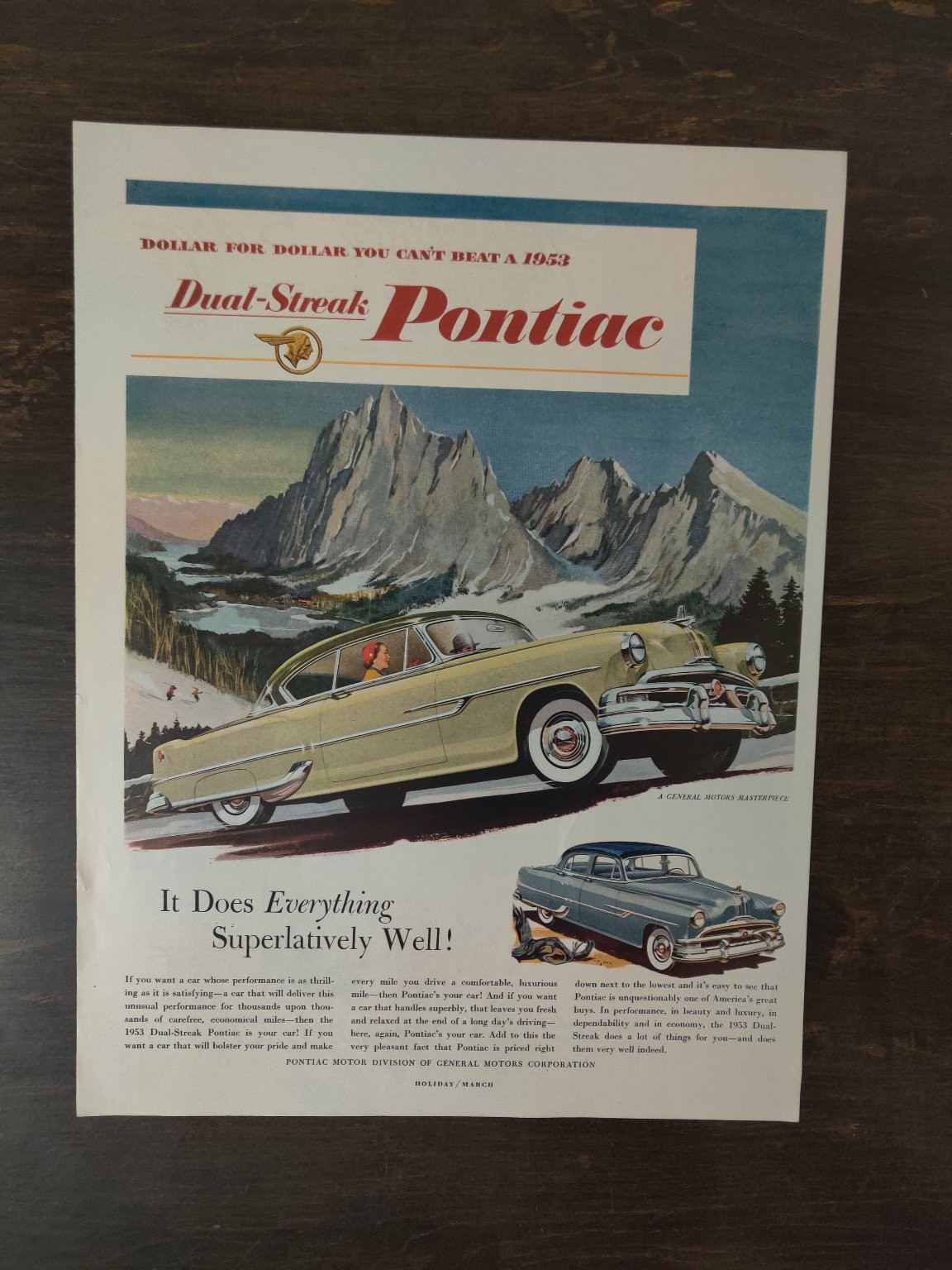 Vintage 1953 Pontiac Dual-Streak Yellow Blue Cars Full Page Original Ad